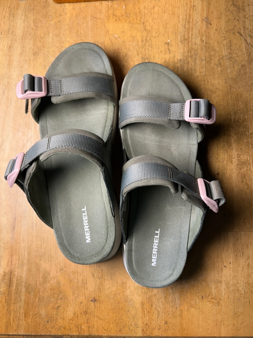 MERRELL Alpine Cush Slide Wedge Sandals Olive Green Pink Women’s Size 10